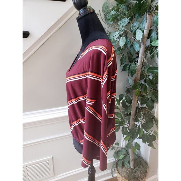 Express Blouse Top Women's Large Red Striped Elastic Waist Long Sleeve V Neck - Picture 13 of 13